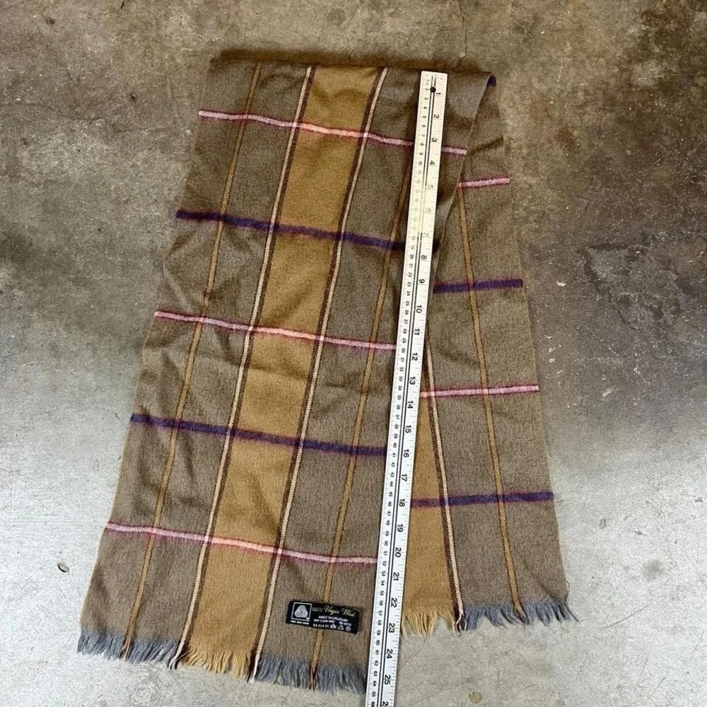 Pure new wool vintage 80s‎ Brown scarf with pink and purple stripes